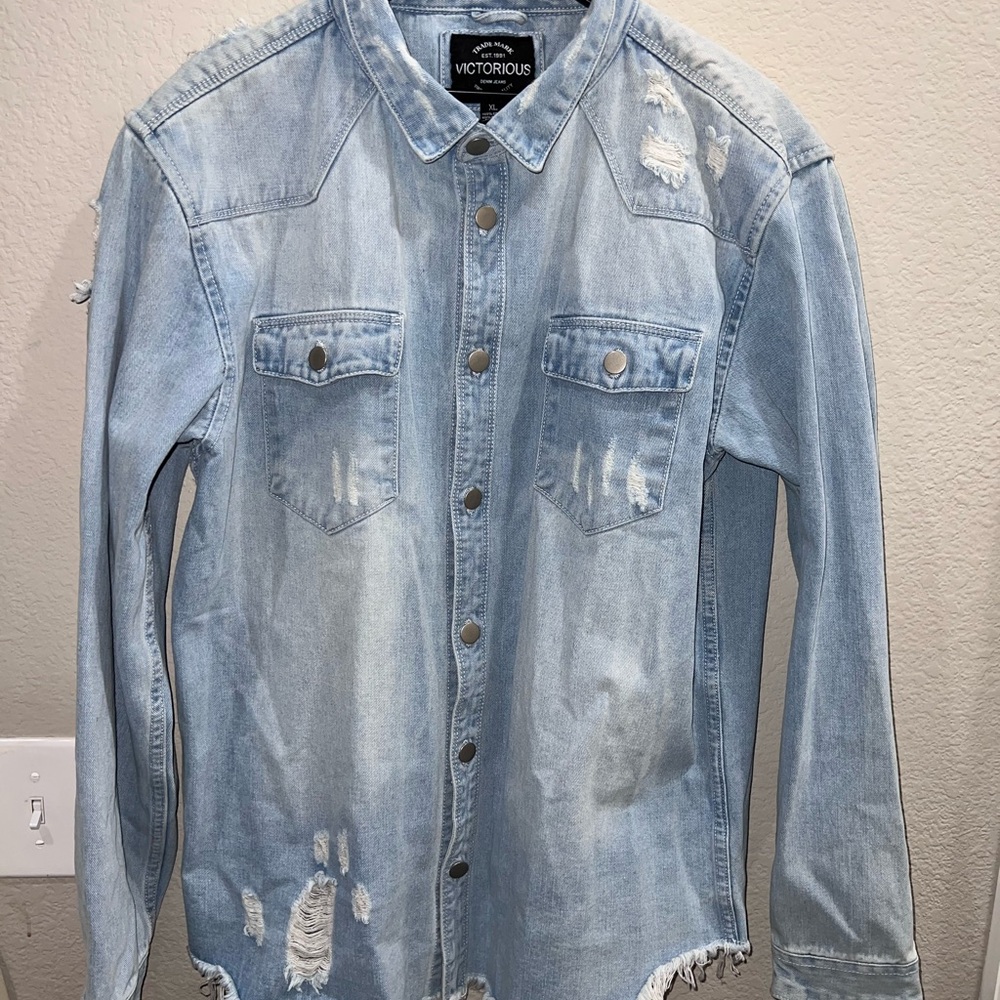 Victorious Light Blue Distressed Denim Jacket